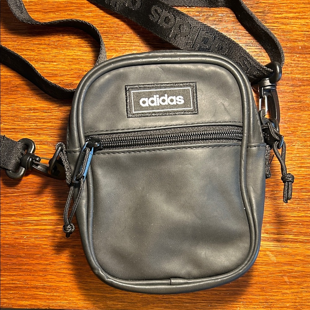 Adidas Black Faux Leather Festival Crossbody Bag